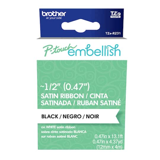 6 Pack: Brother P-touch Embellish Black on White Satin Ribbon